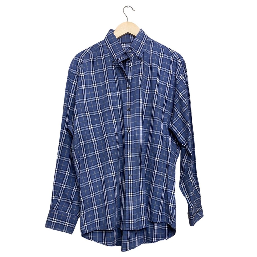 Burberry London Mens Blue Plaid Button Down Shirt Made in USA Size L‎
